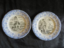 2 assiettes a dessert ancienne Proverbes faience St Amand