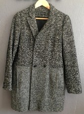 Manteau  CAROLL 40 tweed et chevrons gris/noir avec cachemire