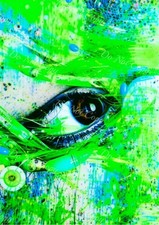 Œil futuriste vert néon – Photo A4 – Art cyber-abstrait – B0093