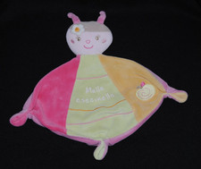 Doudou plat Melle coccinelle Maya SAUTHON rose vert jaune fleur  TTBE
