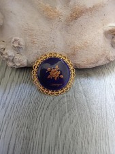 3,8 cm, broche en porcelaine de Limoges, broche vintage décor rose or