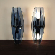 Paire d'Appliques dlg VECA FONTANA ARTE Chrome Verre bleu Déco Design années 70