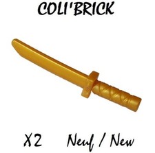 Lego 5644 - 2x Epée Minifig Sword Shamshir Katana Short blade - Pearl gold - NEW