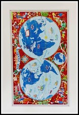 Lucien BOUCHER : AIR FRANCE Mappemonde, affiche ancienne originale litho 1950