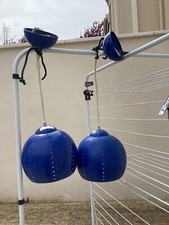 Lot De Deux Luminaires Boules En Métal Bleu A Suspendre 1980 Vintage