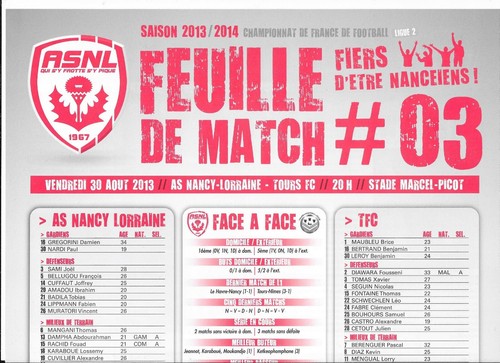 Feuille match asnl - feuille, de