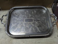 Ancien Plateau de Service en Métal Argenté - Rectangulaire Vintage Ciselé