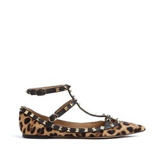 Valentino Ballerines Rockstud EU38 Panther Foal Leather Ballet Shoes UK5 US7.5