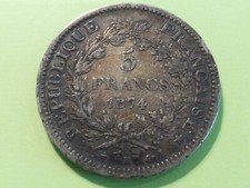 ANCIENNE  MONNAIE 5 FRANCS  ARGENT  HERCULE 1874 K ---   A COLLECTIONNER ...