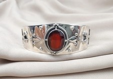 Naturel Grenat Rouge Manchette 925 Argent Sterling Créateur Pierre Tribal Jonc