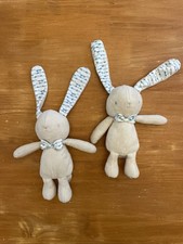 Lot 2 Doudou Peluche Klorane Lapin Beige Écru Blanc Bleu Gris Noeud Papillon