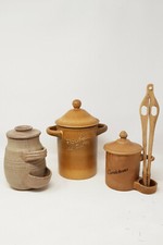 ANCIENNE POUBELLE DE TABLE ET 2 POTS A CORNICHONS