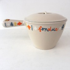* LE CREUSET POELON A FONDUE FONTE EMAILLEE COUVERCLE BEIGE 12 cm x 16.5 cm de Ø