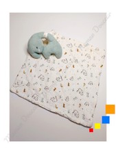 Doudou Plat/Mouchoir Lange Eléphant Vert/Bleu Blanc Orange - Orchestra Prémaman