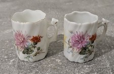 2 Verres À Liqueur Tasses Miniature Motif Fleural Porcelaine Vintage Liseré Doré