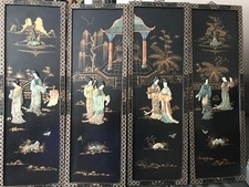 4 panneaux bois laque pierres dures chine chinois asiatique japon extrême orient