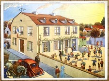 ? Ancienne affiche scolaire Rossignol, 1950 - 1, 2 L'école communale / Le plan