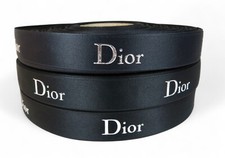RUBAN DIOR Authentique En Satin Noir et Argenté - Vendu au mètre