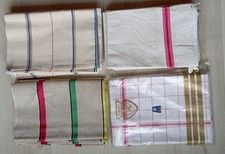 Lot de 21 torchons anciens neufs -Tissage du blason & Fleur bleue - Lin Métis