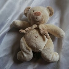 Ancien doudou peluche ours beige, écharpe, Nicotoy