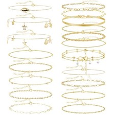 19 Pcs Bracelet Pied Femme Or