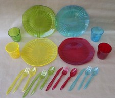 lot vaisselle 20 pièces pique-nique picnic pour 4 assiettes gobelets couverts