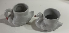 2 Coquetiers Anciens Forme Cygne Canard  Blanc Shabby Collection Déco Cuisine