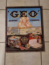 PLAQUE CARTON ANCIENNE GEO JAMBON  COCHON ALIMENTAIRE PUB USINE VOITURE no Tole 