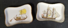 Lot De 2 VIDE POCHES CENDRIER PORCELAINE LIMOGES 9.5 cm x 6.5 cm LES BATEAUX