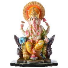 Polyrésine Singhasan Ganesh Grand Spectacle Pièce Statue Pour Home Temple Décor