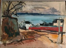 Tableau Huile sur toile double face Marine et portrait 