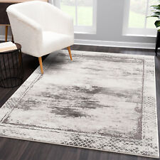 Tapis Salon – Gris - à Poils Ras - Carreaux Motif - Vintage Motif Design