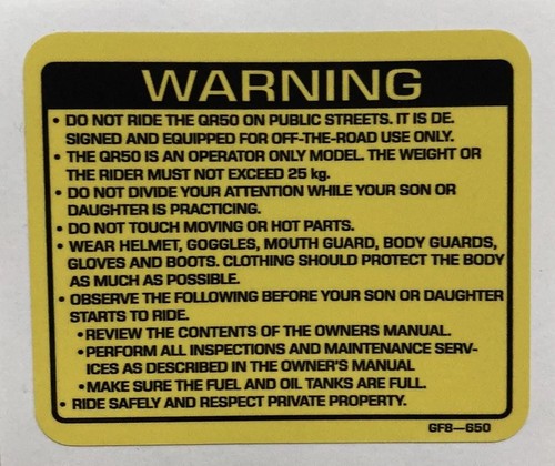 Honda 1985 qr50 safety warning - 1985,
