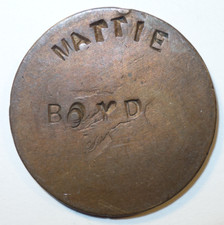 Jeton publicitaire gravé sur une 10 centimes Napoléon III, Mattie Boyd !!