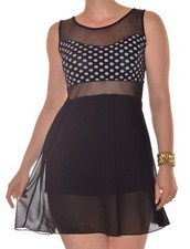 mini robe où tunique noire et blanche de soirée semi transparente doublée