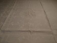 Nappe ancienne en lin damassé  monogramme brodé RG ( réf 11 )