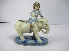 Antique Bisque Porcelaine Éléphant Figurine Vase Garçon As Rider Mahout Pot " F