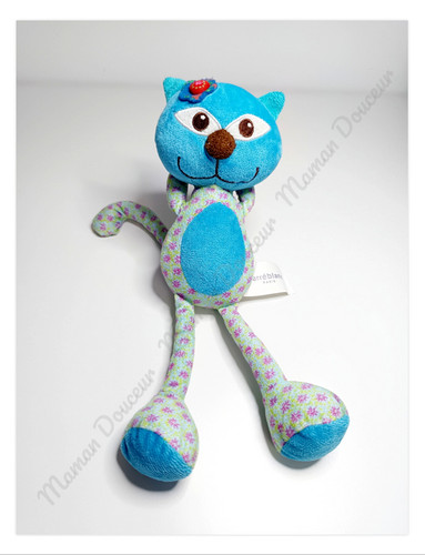 Peluche doudou chat bleu vert - peluche/doudou,