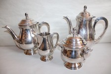 Service à thé café en métal argenté, orfèvre L'Ecuyer SIS, sucrier crémier...