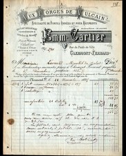CLERMONT-FERRAND (63) QUINCAILLERIE FERRONNERIE ,FORGES VULCAIN "E.CARTIER" 1895