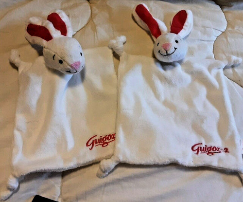 Doudou plat lapin blanc rouge - doudou,