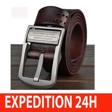 Ceinture en cuir de luxe Homme décontractée large ceinture de cuir marron