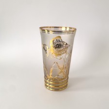 Vase Art Déco en verre dépoli et doré, décor de poisson, signé - Années 1930