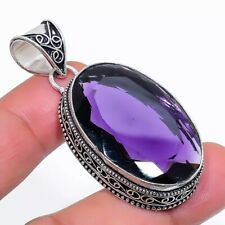 Pendentif vintage en argent sterling 925 pierre précieuse améthyste africaine...