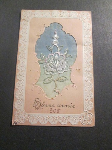 Carte postale brodee fleur