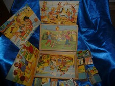 ANCIEN JOUET DE CUBES EN BOIS D EPOQUE ART DECO THEME VACANCES CAMPING 1950
