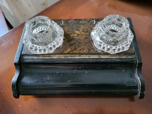 Encrier bois verre - bois,