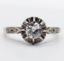 Bague solitaire art deco Platine diamant taille ancienne 0,38 carat (circa 1920)