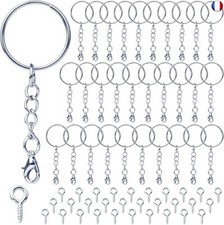 Attache Porte Cléf 60 Pièces Anneau Porte Clé avec Chaîne, 25 mm Anneaux Porte C