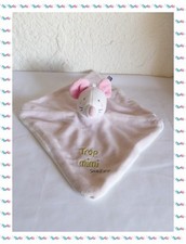 G - Doudou Plat Souris Rose Broderies  "Trop Mimi " Sucre d'Orge